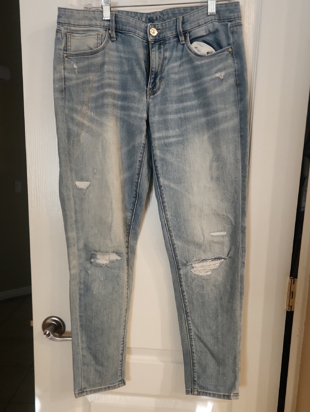 White House Black Market Light Wash Distressed Skinny Jeans
